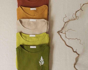 Handmade Linen Long Sleeve Tee, Vintage Style Linen Blouse