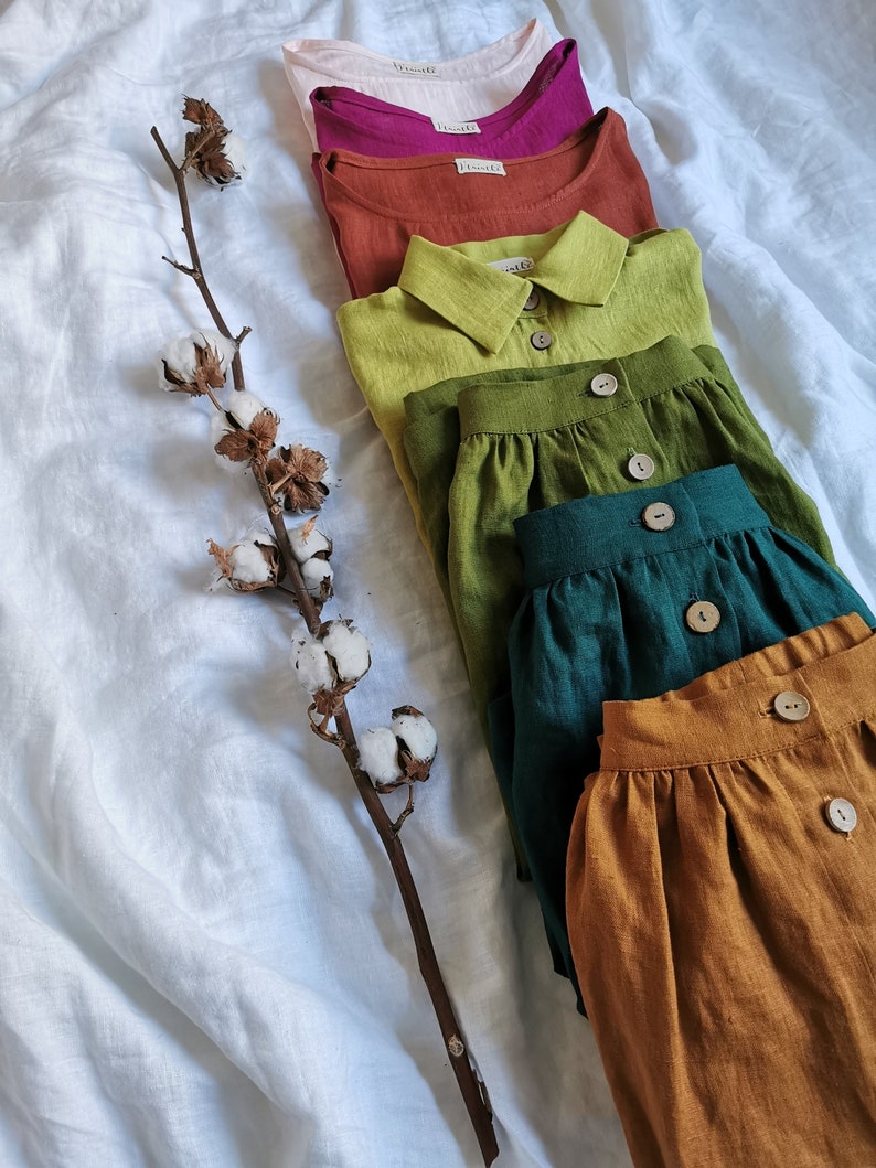 100% Linen Tee Trendy Long Sleeve Shirt Handmade Natural Linen Long Sleeves Top for Spring Summer Autumn Vintage Style Linen Blouse Tee image 6