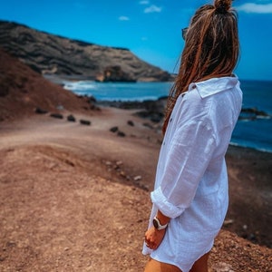 100% Leinen Kragen Hemd Buttondown Lange Ärmel Hemd Oversized Leinenhemd Weißes Leinenhemd Frauen Leinen Bluse Boyfriend Fit Oversize