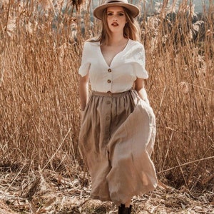 Women's linen skirt 100 % Linen Skirt Natural Skirt with baggy Pockets and with Buttons image 5