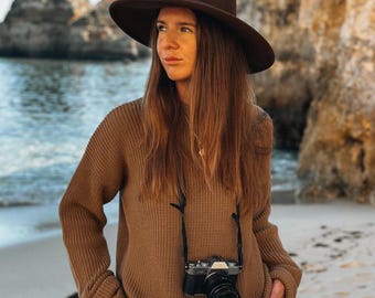 Merino wool  Sweater. Brown Warm Autumn Knitted Pullover. Chunky Sweater. Neutral sweater. Oversized Lambs wool Sweater.