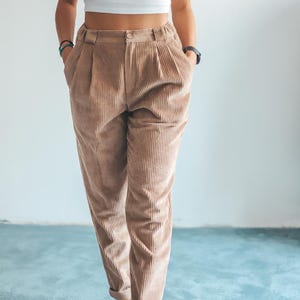 100% Cotton Corduroy Pants Natural Vintage Style Washed Cord Pants with Pleats Corduroy Trousers Women Cord Pants