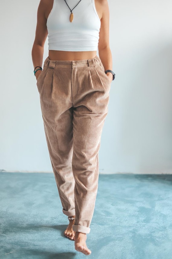 100% Cotton Corduroy Pants Natural Vintage Style Washed Cord Pants With  Pleats Corduroy Trousers Women Cord Pants - Etsy