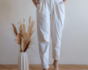 Womens boxy cord pants. Corduroy high waisted trousers for woman.