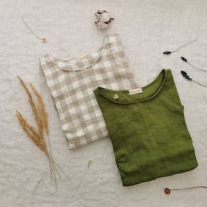 100% Linen Tee Trendy Long Sleeve Shirt Handmade Natural Linen Long Sleeves Top for Spring Summer Autumn Vintage Style Linen Blouse Tee