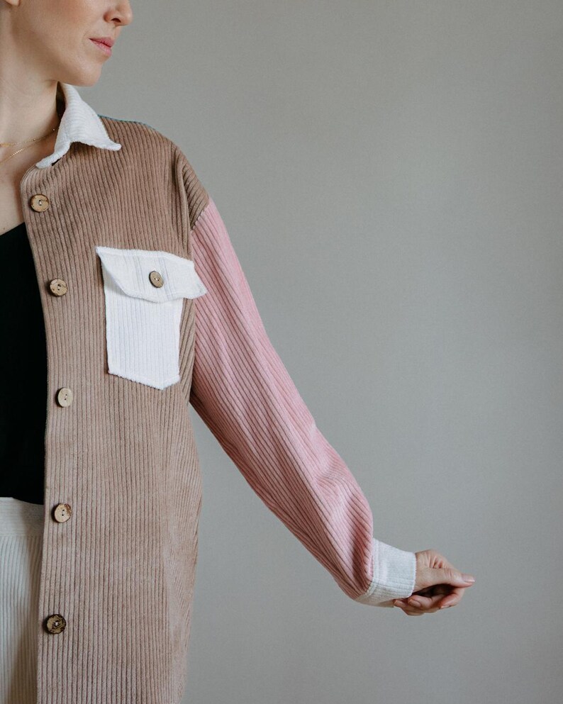 Oversized Cotton Corduroy Shacket: Retro Workwear Jacket image 4