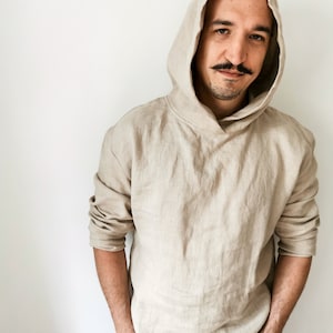 40 colors to choose 100 % pure softened Linen Hoodie Linen Tee for Man, Mens Linen Hoodie Sweater, Softened Linen Shirt Men, Men Linen image 7