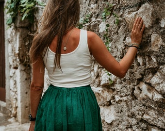Gathered Linen Skirt With Buttons. 40+ Colors to Choose