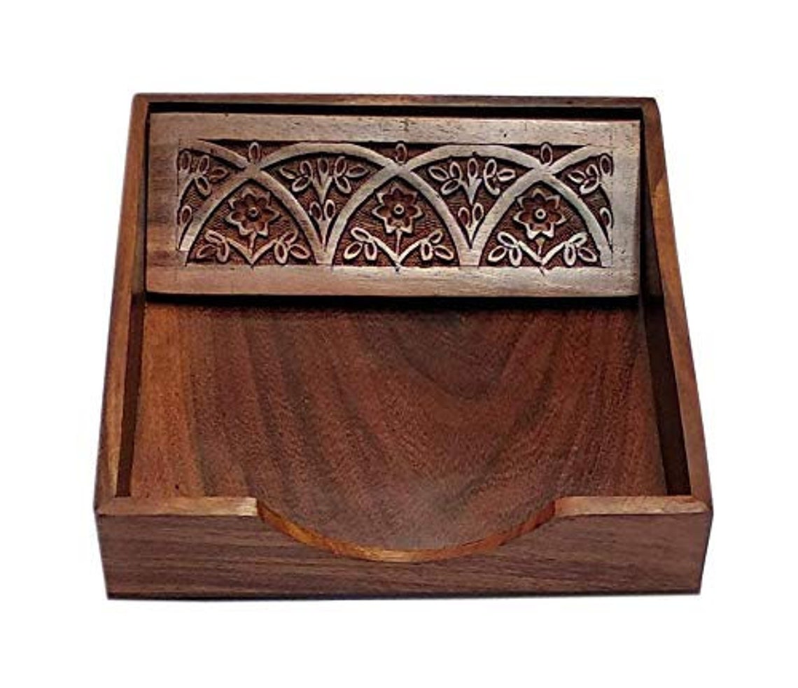 Napkin Holder Stand Personalized Square Full Carved Rosewood Etsy