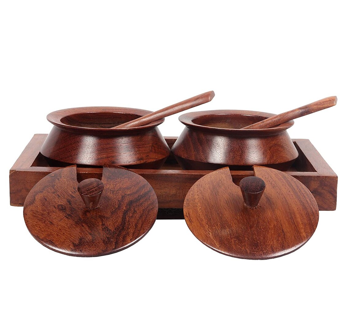 Handmade Rosewood DIPS Serving Jar Set with Tray and Spoons Etsy