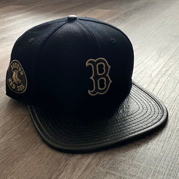 Black Leather Boston Red Sox Snap Back 