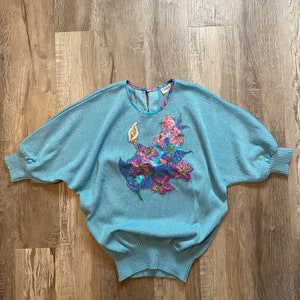 Vintage 70s Floral Appliqué Sweater image 2