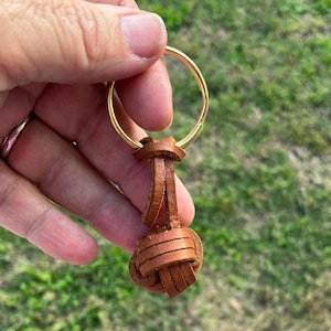 Monkey fist brown key ring fob from recycled boot lace