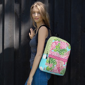 Rose à pois Aqua jellyfish High School College Sac à dos avec poche avant