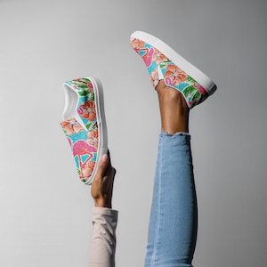 Preppy Pink Flamingo Palm Tree Coconut Women’s slip-on canvas shoes