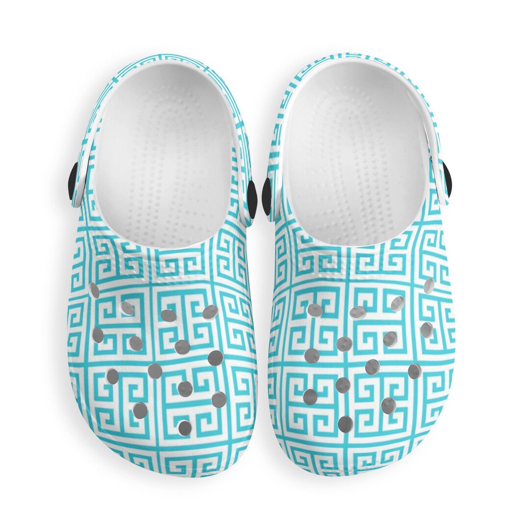 Preppy Clogs Kid's Preppy Aqua Blue Greek Key Classic Clogs Beach Shoe - Etsy