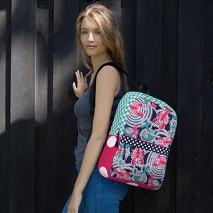 Nautical Pink Lobster Aqua Anchor Navy Polka Dot High School College Sac à dos avec poche avant