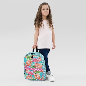 Preppy Pink Flamingo High School College Sac à dos avec poche avant