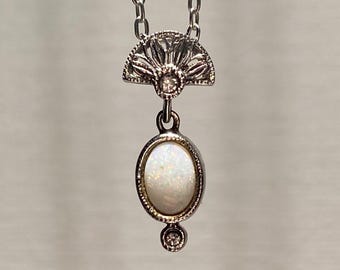 0.9g | Natural AA-Grade Australian Opal Crystal Pendant | Rhodium-Plated Casing | Rhinestones | 20" Chain