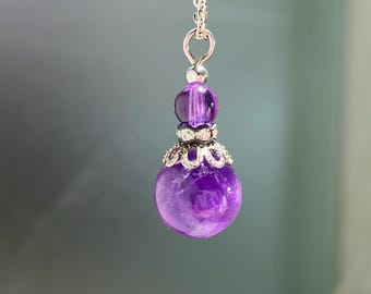 3.2g | Natural AA-Grade Purple Amethyst Crystal Pendant | 925 Silver | 18" Chain