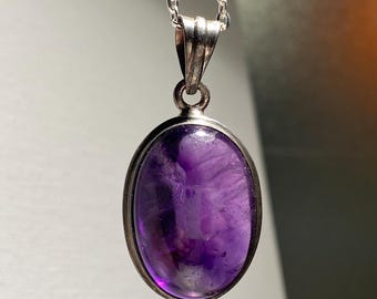 AA-Grade Deep Purple Amethyst Pendant | 925 Silver Bail and Case | Phantom Inclusions | 20" Adjustable Chain