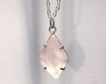4.3g | Natural AA-Grade Rose Quartz Crystal Pendant in 925 Silver | Diamond Shape | 20" Chain