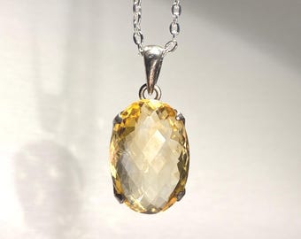 8.0g | Natural AAA-Grade Citrine Crystal Pendant in 925 Silver | No Heat Treat | Faceted  | 20" Chain