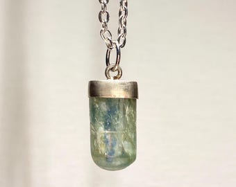2.7g | Natural A-Grade Green Blue Kyanite Crystal Pendant in 925 Silver | 20" Chain