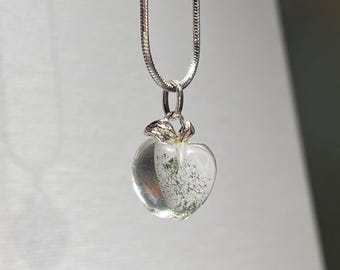 2.8g | Natural Green Chlorite Phantom Quartz Crystal Pendant in 925 Silver | Apple Carving | Healing Jewelry | 18" Chain