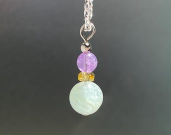 1.9g | Natural A-Grade Aquamarine Crystal Pendant with Amethyst | 20" Chain
