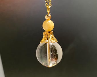 5.7g | Natural AA-Grade Gold Rutilated Quartz Crystal Pendant | Rutile Minerals | Angel's Hair | 18" Chain