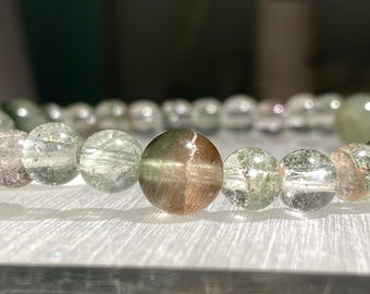 6mm to 8mm | Natural AA-Grade Green Chlorite Phantom Quartz Crystal Bead Bracelet | Healing Jewelry | Brazil