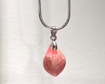 2.2g | Natural AA-Grade Pink Red Rhodochrosite Crystal Pendant | Oval Shape | 925 Silver | 18" Chain