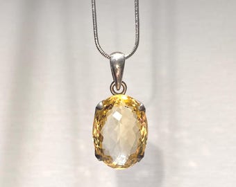 7.4g | Natural AAA-Grade Citrine Crystal Pendant in 925 Silver | No Heat Treat | Faceted  | 18" Chain