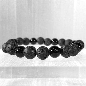 8mm Small Lava Stone and Black Onyx Mix Crystal Stone Round Ball Bead Bracelet Jewelry