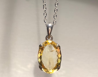 6.3g | Natural AAA-Grade Citrine Crystal Pendant in 925 Silver | No Heat Treat | Faceted  | 20" Chain