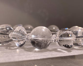 5mm to 16mm | Natural AA-Grade Clear Quartz Crystal Bead Bracelet | Rondelle Beads | Healing Jewelry