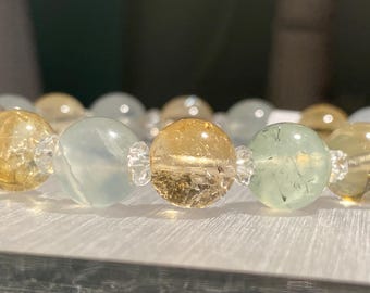 4mm to 10mm | Natural AA-Grade Citrine Crystal Bracelet with Prehnite and Clear Quartz | Healing Jewelry