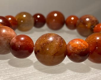 11mm to 14mm | Natural AA-Grade Red Rutilated Quartz Crystal Bead Bracelet | Minerals | Healing Jewellery