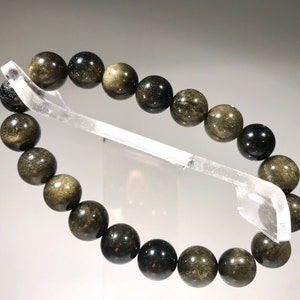 10mm Runde Perlen | Gold Gold Sheen Obsidian Kristall Armband | Heilende | Energie | Chakra | Kristall Schmuck | Goldener Obsidian | Gold | 1A