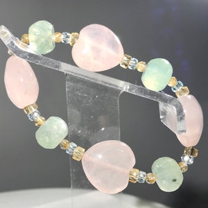 4mm bis 20mm Natürlicher Süßer Herz Rosenquarz + Facettierter Prehnit + Citrin + Aquamarin + Rutilquarz Kristall Stein Perlen Armband Schmuck