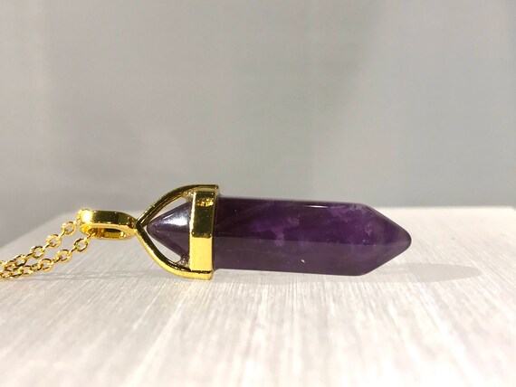 Amethyst Point Pendant Necklace, Double Terminate… - image 7