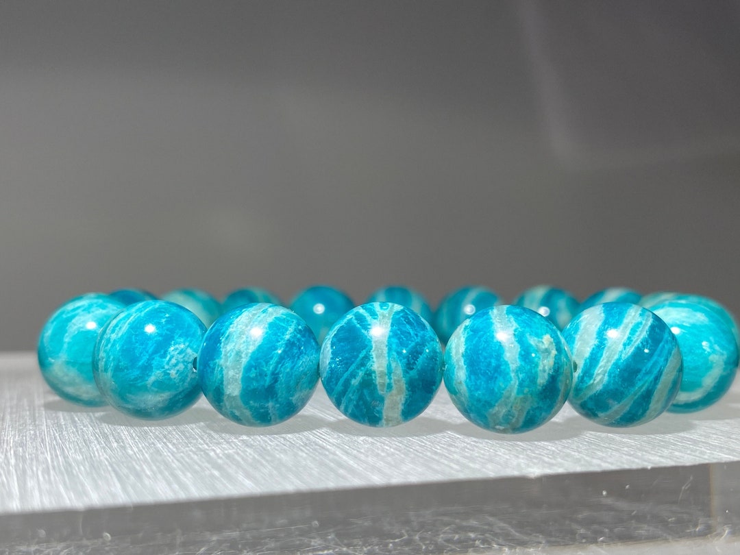 11mm Natural Aagrade Deep Blue Green Gemmy Amazonite Crystal Bracelet