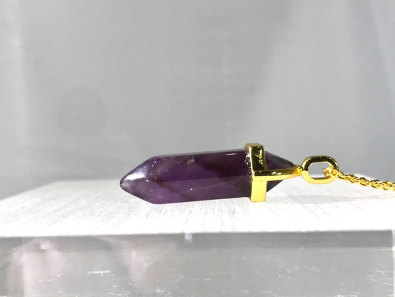 Amethyst Point Pendant Necklace, Double Terminate… - image 5