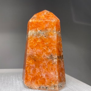 Natural + Small | Polished Orange Calcite Point w/ Black Mica | Inclusions | Crystal Tower | Cathedral | Healing | Chakra | Brazil | 6D