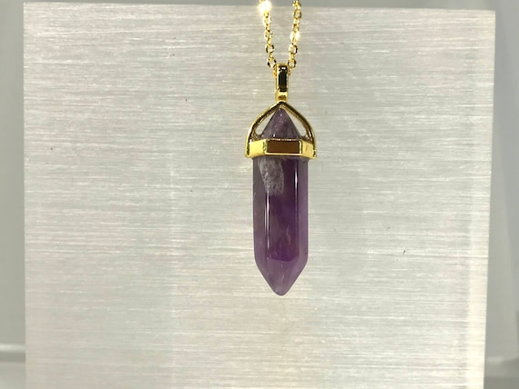 Amethyst Point Pendant Necklace, Double Terminate… - image 1