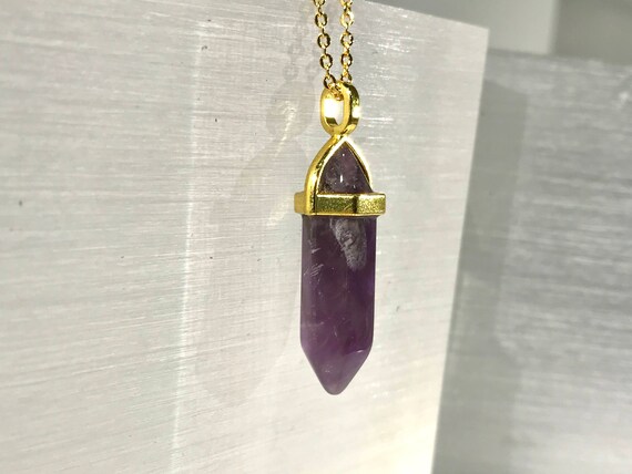 Amethyst Point Pendant Necklace, Double Terminate… - image 2