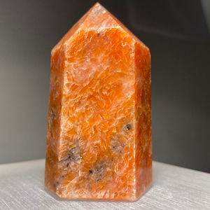 Natural + Small | Polished Orange Calcite Point w/ Black Mica | Inclusions | Crystal Tower | Cathedral | Healing | Chakra | Brazil | 6F