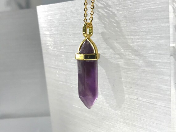 Amethyst Point Pendant Necklace, Double Terminate… - image 3
