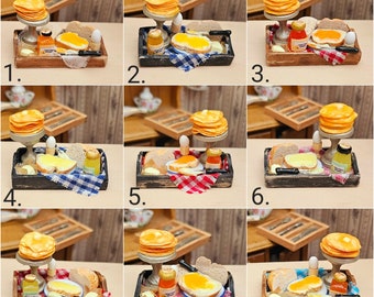 Dollhouse Miniature Frühstück Tablett 1:12 Breakfast Küche Kitchen Essen Food Pancakes Szene Puppenhaus Miniatur Eggs Eier Bread Puppenstube